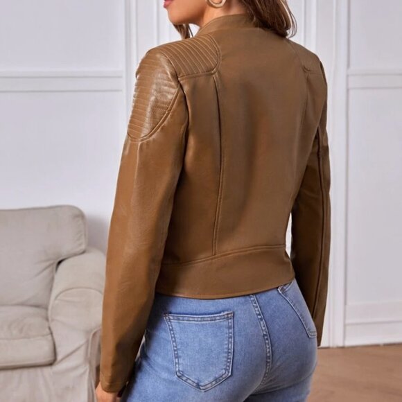 Vegan Leather Minimalist Moto Jacket Black - Picture 14 of 16